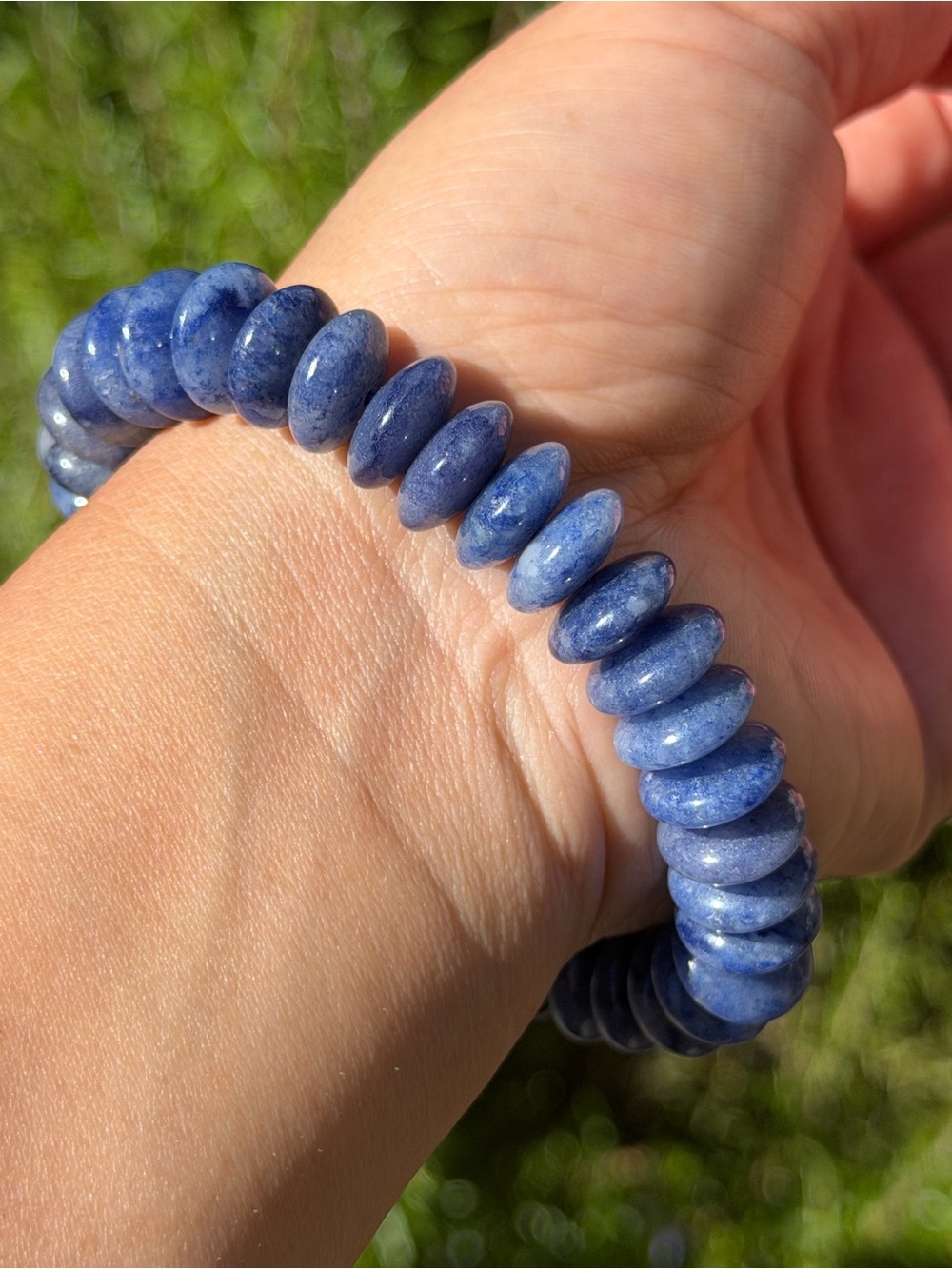 12.5mm Blue Aventurine Disk Bead 7 IN Stretch Bracelet 2602 - Picture 6 of 8